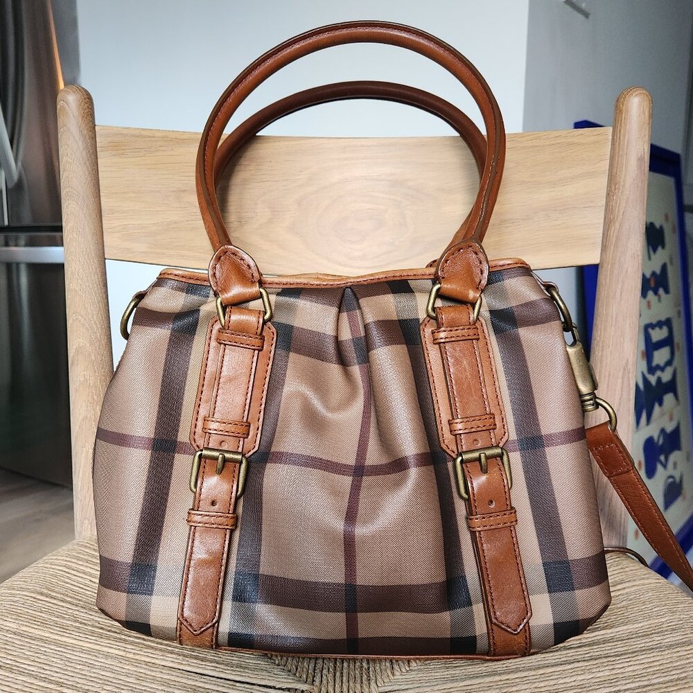 Burberry Small Brown Smoked Checked Northfield Bag Purse Tote